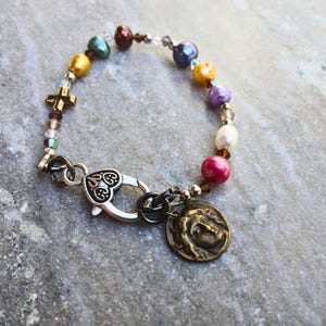 Handmade Pearl Beaded Bracelet: Christian Charm, Boho Gemstone Jewelry