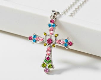 Cross Necklace Antique Victorian Era Style Jewelry Cross Necklace Cubic Zirconia Jewelry Crystal Rhinestone Cross Necklace For Teenage Girl