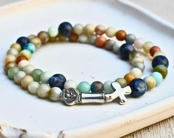 Rosary Gemstone Bracelet Rosary gift for her Agate beaded Wrap bracelet Beautiful Unique Rosary for her Traditional Catholic Gift Christian