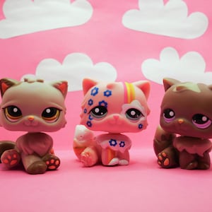Littlest Pet Shop Chat persan LPS gris n° 1159 carte postale rose persan n° 1436 chat gris assis n° 973 jouet vintage nostalgie