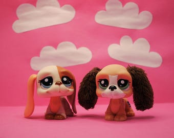 Littlest Pet Shop Pink and Brown Basset Hound #2096 Basset with Fur Ears #665 LPS Vintage Nostalgia Toy
