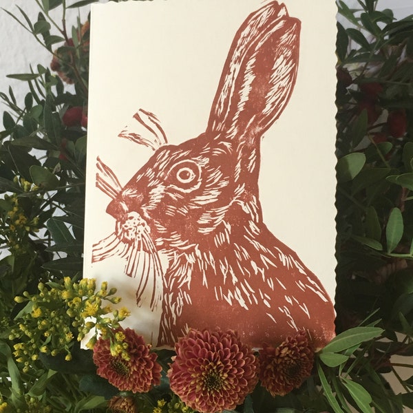 Hare card handprinted