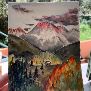 Mini dipinto in aquerello originale - Mini watercolor original painting - paesaggio autunnale - Autumn colorado landscape