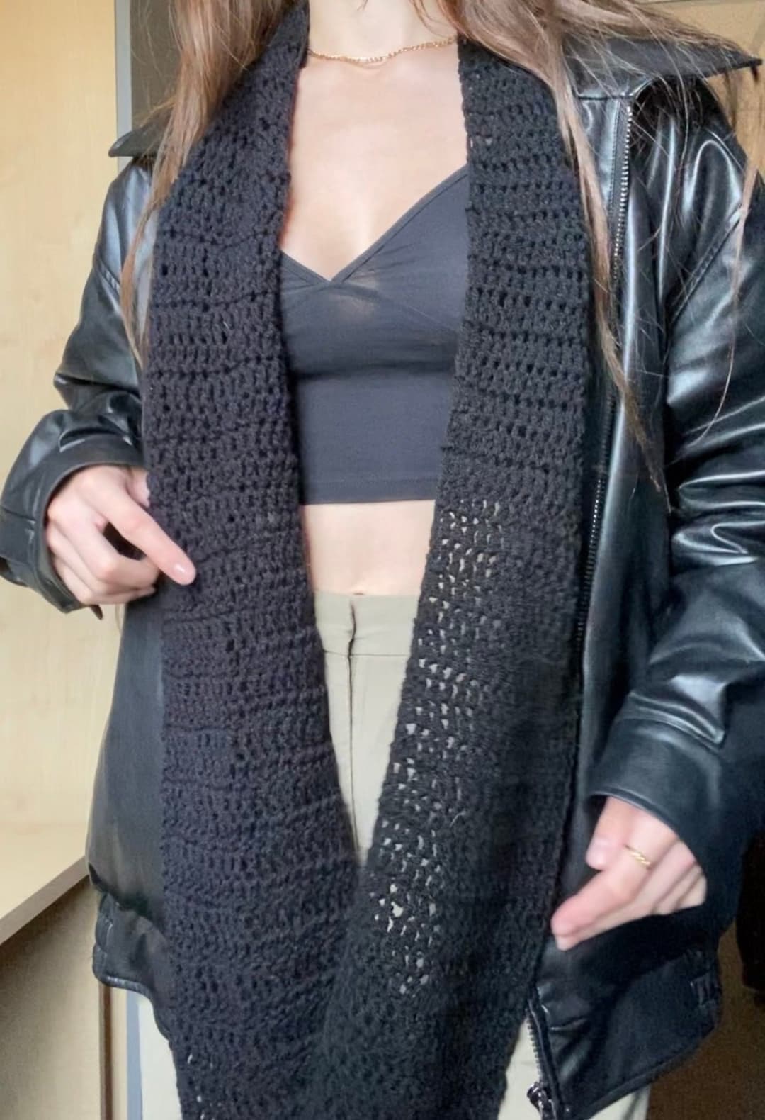 Handmade Crochet Black Thin Scarf Aesthetic Pinterest Scarf