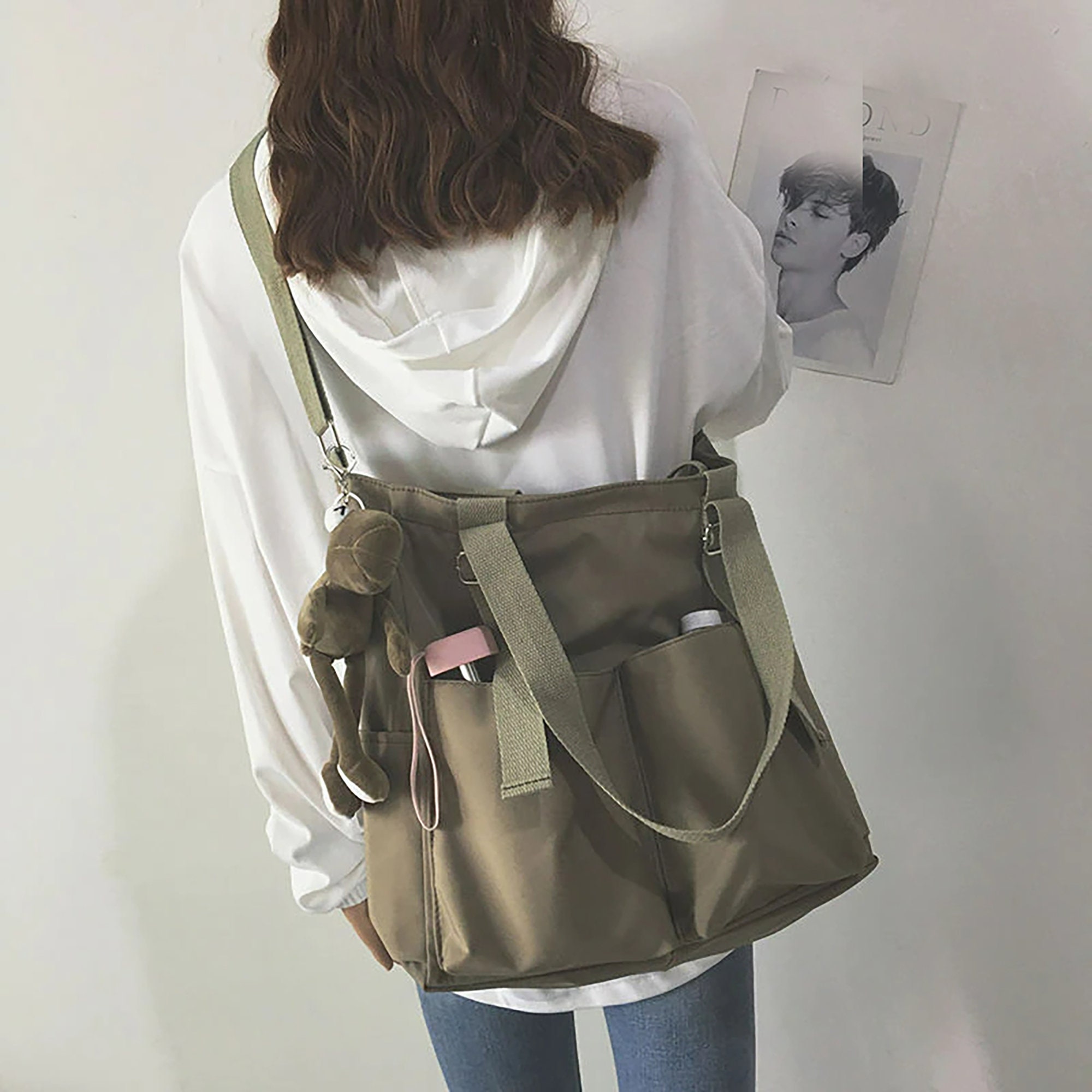 Canvas Tote Bag with Zipper Small Tote Bag for Women Crossbody Bag Mini Shoulder Bag with Pockets Satchel Hobo Bag