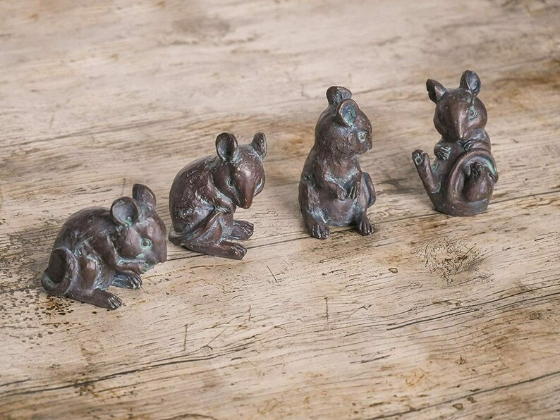 Set of 4 Mice Ornament Bronze Effect Mouse Animal Figures Home Etsy UK