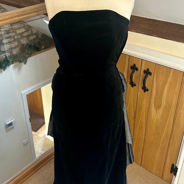 Laura Ashley Vintage Black Velvet Long Silver Bustle Dress UK 6 (10) Prom