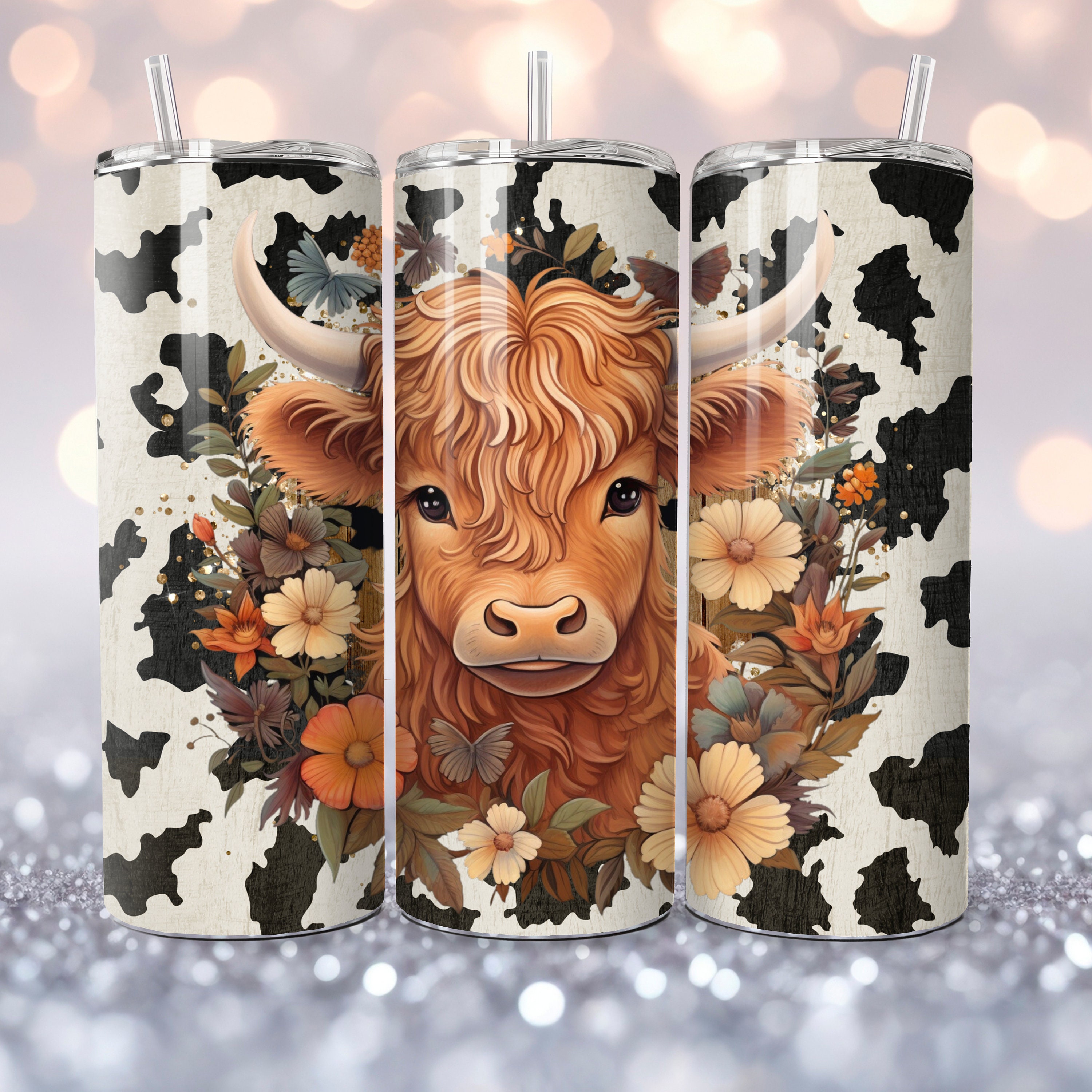 Baby Highland Cow Floral 20 Oz Tumbler Wrap, Digital Download PNG ...