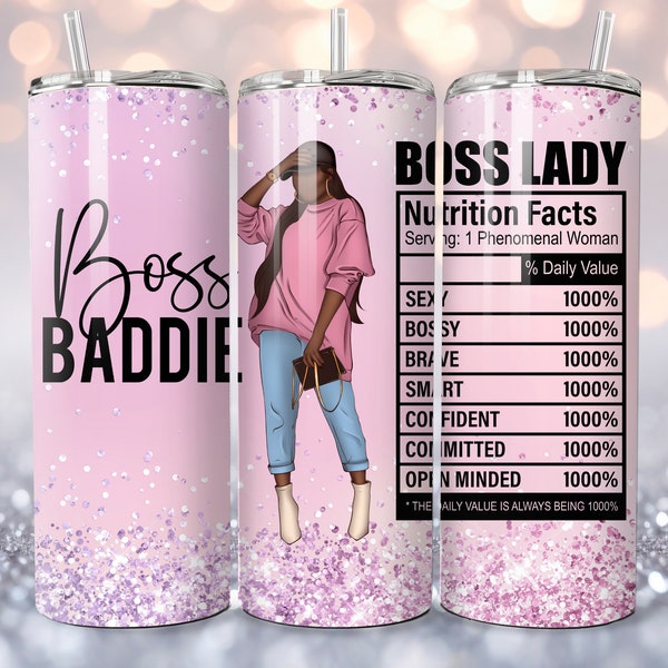 Boss Lady Nutrition Facts Sublimation Design Wraps for 20 oz. Skinny Tumbler - PNG Download DIGITAL ONLY, Boss Lady png, Boss Lady Gift