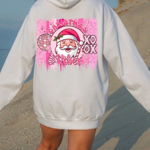 Retro Pink Christmas Vibes Sublimation Datei für Shirt Design, digitaler Download. Rosa Weihnachtsmann Png.