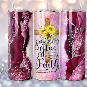 Saved By Grace Through Faith Wrap for 20oz Skinny Tumbler Design, Bible Verse Tumbler PNG, Christian Tumbler Wrap, PNG Digital Download