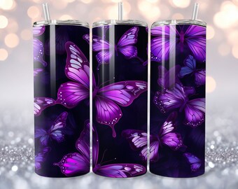 Purple Butterflies - 20 Oz cienkie opakowanie na kubek - prosty szablon - cyfrowe pobieranie grafiki sublimacyjnej - natychmiastowe pobieranie - sublimacja