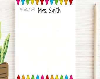 Teacher Christmas Teacher Crayon Notepad Personalized Notepad Elementary Teacher Back to School Gift Custom Teacher Notepad Crayon Notepad