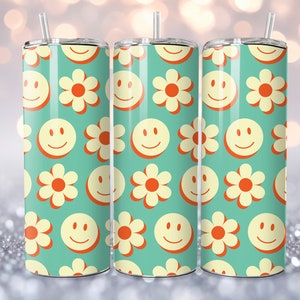 Retro Smiley Face Tumbler Png, Inspirational, 20oz Skinny Tumbler Sublimation Designs Tumbler PNG File Digital Download