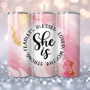 She Is Bible Verse Proverbs Skinny Tumbler Design, 20 Oz Skinny Tumbler Wrap, Christian Sublimation Designs Download, Christian Quotes