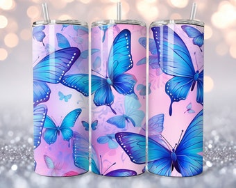 Wzory sublimacji motyli 20oz Skinny Tumbler Wrap Design PNG, Butterfly Tumbler Png, Prosty wzór Tumbler Motyw motyla