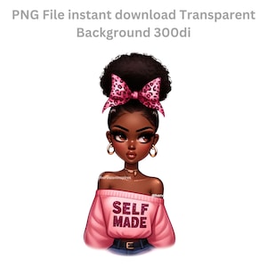 Beautiful Black Girl Png Black Girl with Natural hair bun Clipart | Melanin Queen | Black Girl Magic | Sublimation | Digital Download