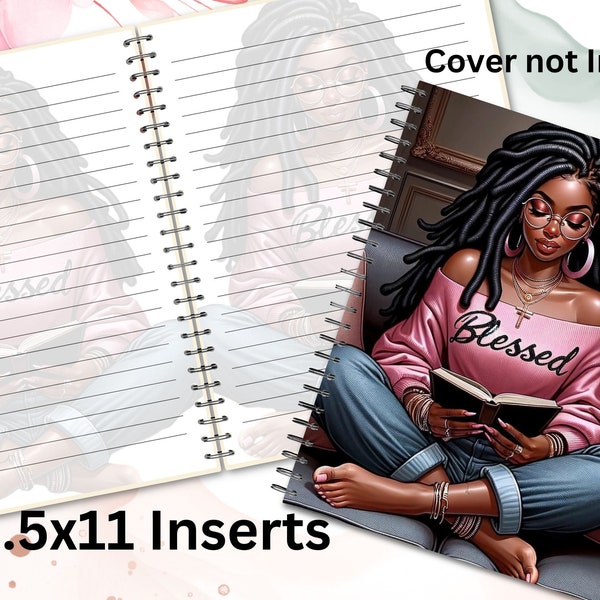 Black Woman Journal Notebook Template With Insert Pages, Instant Download, Printable Journal Planner Cover,