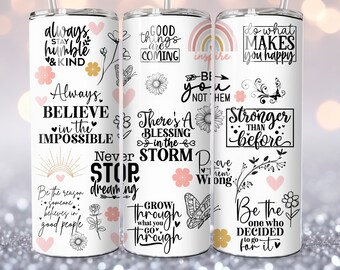 Positive Affirmations 20 oz Skinny Tumbler Sublimation Design Digital Download PNG