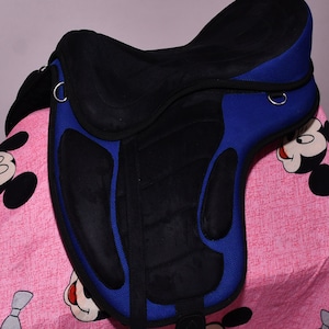 Treeless Synthetic English Horse Saddle Blue With Girth 18 inch to 19 inch Free Shipping