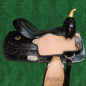 Handmade Western Saddle leather Dark Brown Pleasure Trail Hand Carving Horse Saddle with Softy Seat Free Shipping