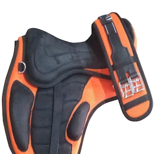 Treeless Freemax Synthetic English Horse Saddle Orange With Girth 12 inch to 19 inch Free Shipping