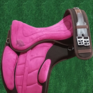 Treeless Freemax Synthetic English Horse Saddle Brown Pink With Girth 12 inch to 19 inch Free Shipping