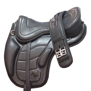 Treeless Horse Leather Black Softy Saddle Size 12 inch to 19 inch With Matching Girth Free Shipping
