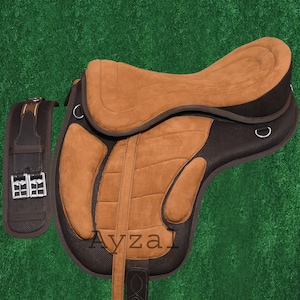 Treeless Handmade Freemax Synthetic Suede Horse Saddle Brown With Girth 12-19 inch Free Shipping