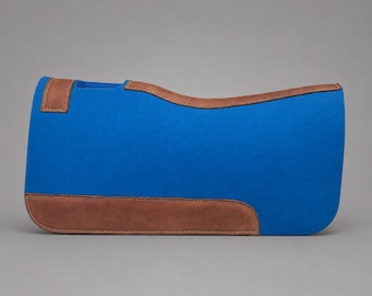 Handmade Blue Western Saddle Pad Genuine Leather & Indian Synthetic Wool