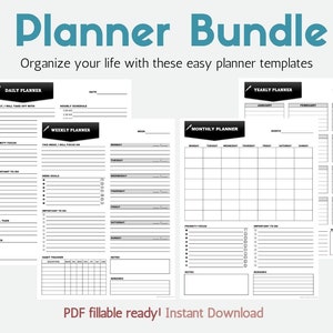 Planner Bundle, Daily Planner, Weekly Planner, Monthly Planner, Yearly Planner, Planner Set, Printable Planner, PDF Fillable Planner