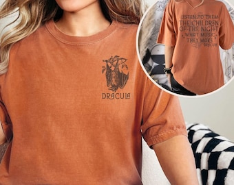 Count Dracula Halloween Shirt, Classic Horror Gift, Spooky Literature Book Lover Tee, Bram Stoker Transylvania, Vampire Movie Front and Back