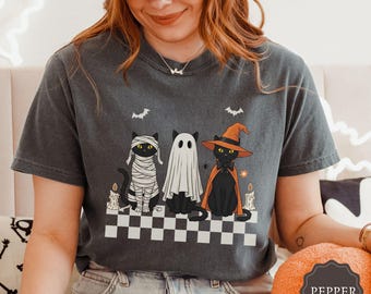 Witchy Black Cat Shirt, Halloween Gift for Cat Mom, Cute Fall Tee for Women