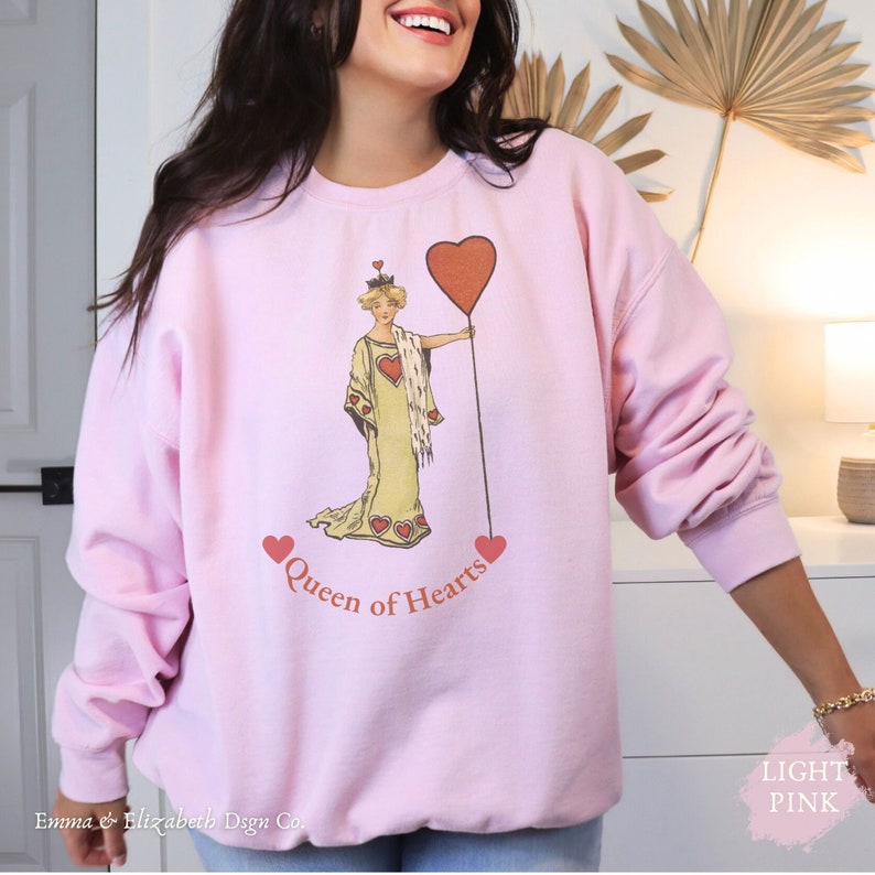 Queen of Hearts Crew Neck Fleece Sweatshirt - Black main image 1
