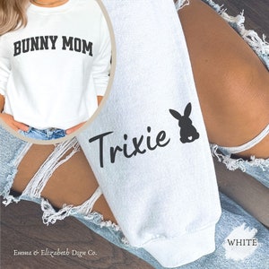 Cadeau sweat-shirt personnalisé maman lapin pour amoureux des lapins, cadeau personnalisé maman lapin, haut tendance femme lapin mignon, esthétique amoureux des lapins Blanc