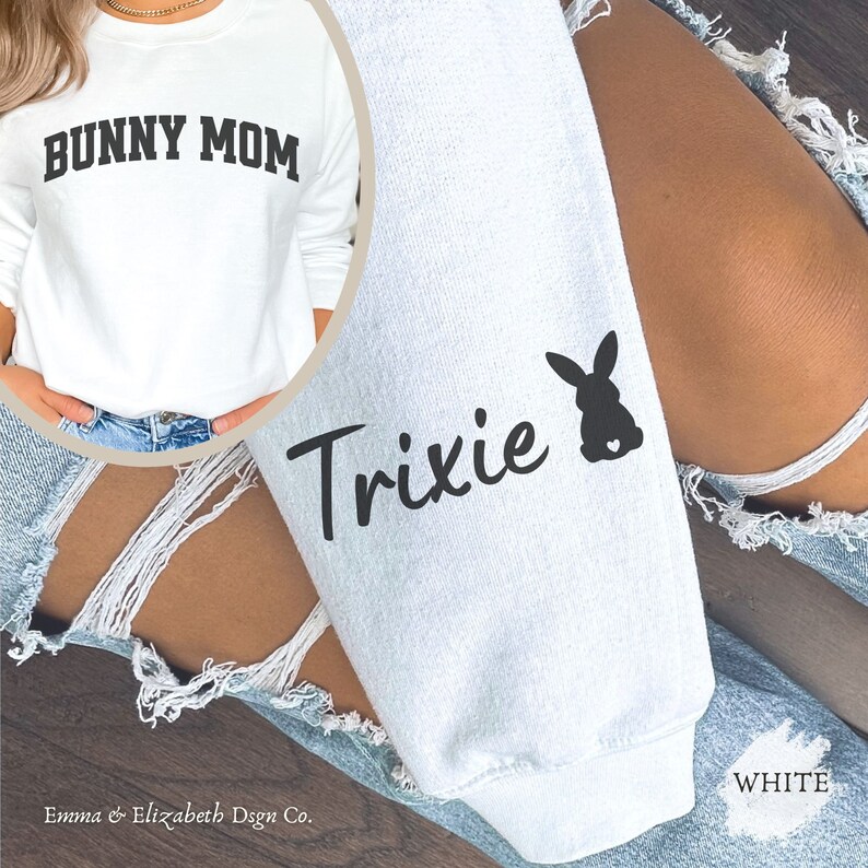 Cadeau sweat-shirt personnalisé maman lapin pour amoureux des lapins, cadeau personnalisé maman lapin, haut tendance femme lapin mignon, esthétique amoureux des lapins Blanc