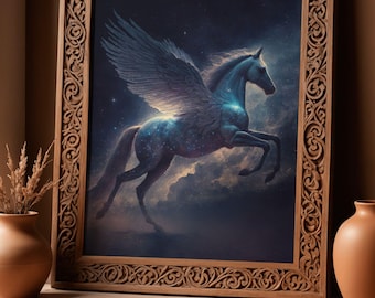 Cosmic Pegasus | Fantasy Wall Art, Ethereal Design, Printable, Digital Download