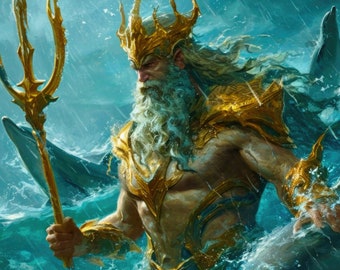 Poseidon - Greek Mythology Digital Art Download, Mythology Fantasy Art for Print and Wallpaper, High Resolution Digital Download
