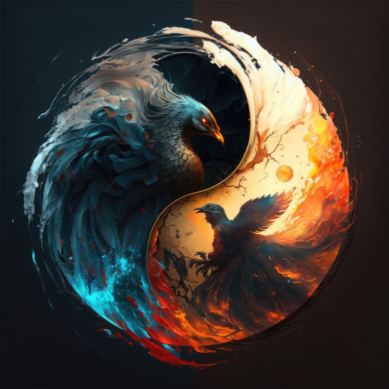 Fire and Ice Phoenix Download, Printable Art, Instant Downloadable
