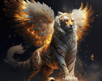 White and Gold Winged Tiger High Resolution Digital Download