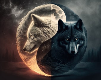 Two Wolves Png Yin Yang Two Wolves PNG Clipart Black and White Wolf Yoga Art Graphic ...