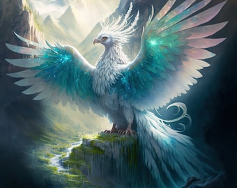 Magic Mountain Phoenix Download, Phoenix sofortige herunterladbare Wallpaper, digitaler Download Poster, digitale Kunst, herunterladbare Fantasy Art