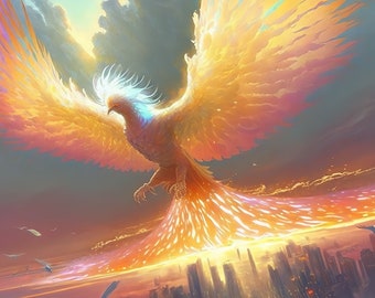 Iridescent Phoenix Download, Iridescent Phoenix Instant Downloadable Wallpaper, Digital Download Poster, Downloadable Fantasy Art