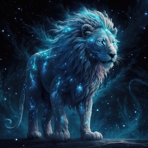 Blue Cosmic Lion Standing High Resolution Digital Download