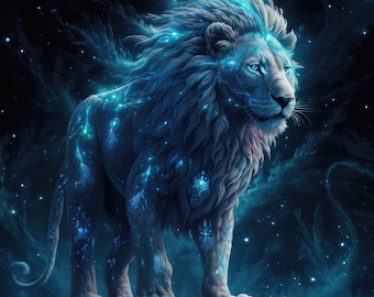 Blue Cosmic Lion Standing High Resolution Digital Download