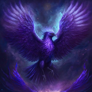 Amethyst Phoenix Download, Amethyst Phoenix Instant Downloadable Wallpaper, Digital Download Poster, Digital Art, Downloadable Fantasy Art