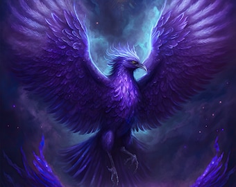 Amethyst Phoenix Download, Amethyst Phoenix Instant Downloadable Wallpaper, Digital Download Poster, Digital Art, Downloadable Fantasy Art