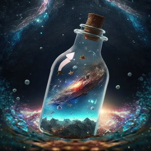 Galaxy in a Bottle Download, Galaxy Bottle Instant Downloadable Wallpaper, Digital Download Poster, Digital Art, Downloadable Fantasy Art