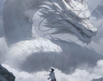Snowy Mountain Dragon - Fantasy Digital Art Download, Dragon Art for Print and Wallpaper, High Resolution Digital Download