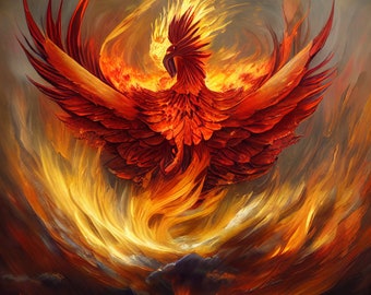 Red Phoenix Download, Red Phoenix Instant Downloadable Wallpaper, Digital Download Poster, Digital Art, Downloadable Fantasy Art